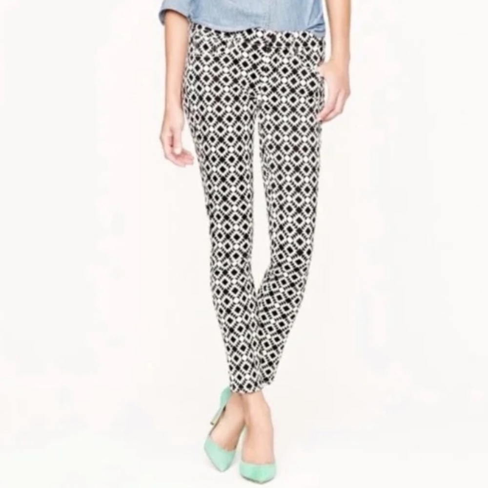 J Crew Navy Dark Navy Blue and White Geometric Aztec Stretch Skinny Jeans sz 27